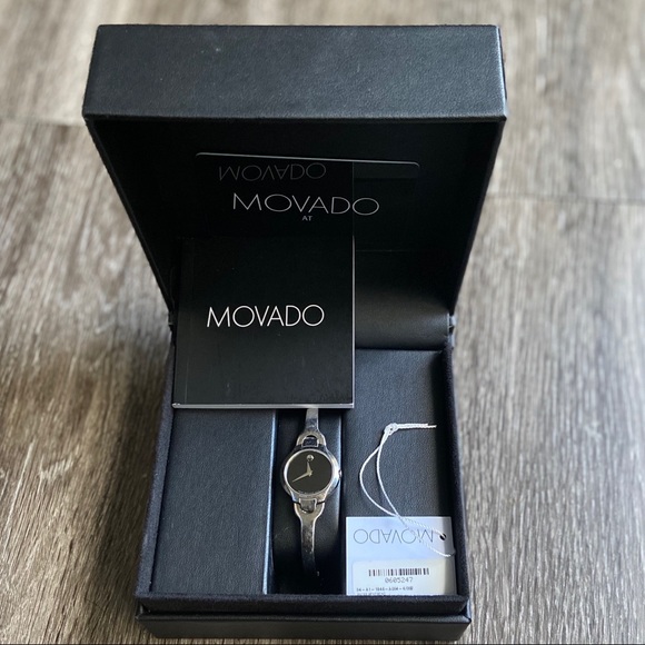HP🎉MOVADO Stainless Steel Black Face Bangle Watch ⚡️Flash Sale⚡️ - Picture 5 of 16
